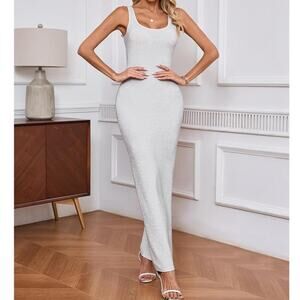 NWT ~ Sexy Metallic Silver Gray Backless Bodycon U Neck Tank Stretchy Dress ~ M